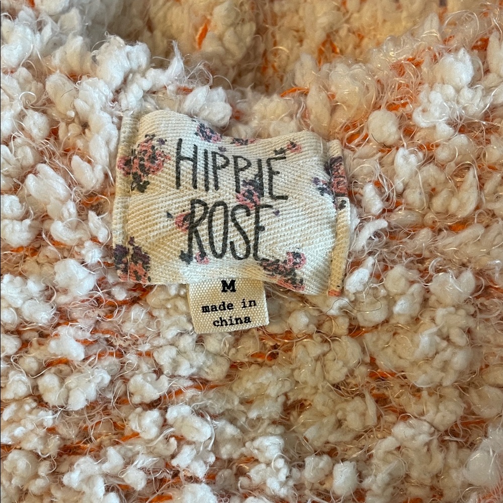 Hippie Rose Cozy Popcorn Knit V-Neck Sweater - Blush Pink and Cream - Picture 4 of 5